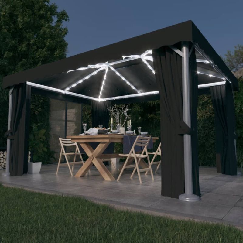 Casa si Gradina - Gradina si terasa - Umbrele si pavilioane - Pavilioane - Pavilion cu perdele & siruri lumini LED, antracit, 4x3 m - Infinity.ro