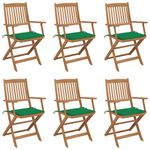 Casa si Gradina - Gradina si terasa - Mobilier exterior - Scaune si sezlonguri gradina - Scaune gradina pliabile cu perne, cu perne, 6 buc., lemn masiv de acacia - Infinity.ro