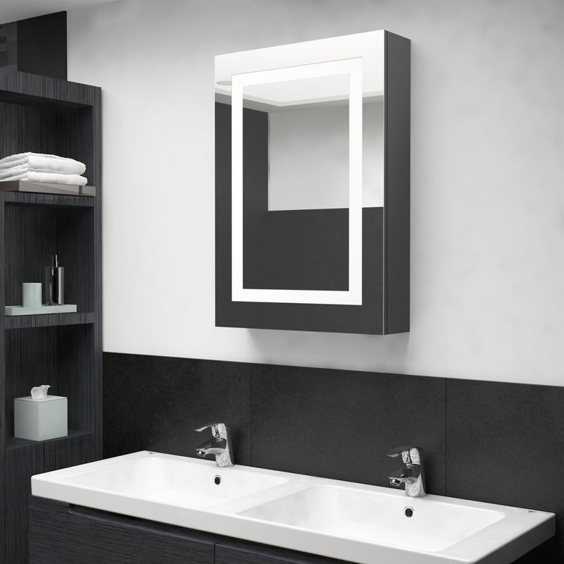 Casa si Gradina - Mobilier - Mobilier baie - Corpuri baie - Dulap de baie cu oglinda si LED, gri, 50x13x70 cm - Infinity.ro