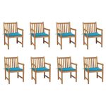 Casa si Gradina - Gradina si terasa - Mobilier exterior - Scaune si sezlonguri gradina - Scaune de gradina cu perne albastre, 8 buc., lemn masiv de tec - Infinity.ro