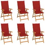 Casa si Gradina - Gradina si terasa - Mobilier exterior - Scaune si sezlonguri gradina - Scaune de gradina cu perne rosii, 6 buc., lemn masiv de tec - Infinity.ro