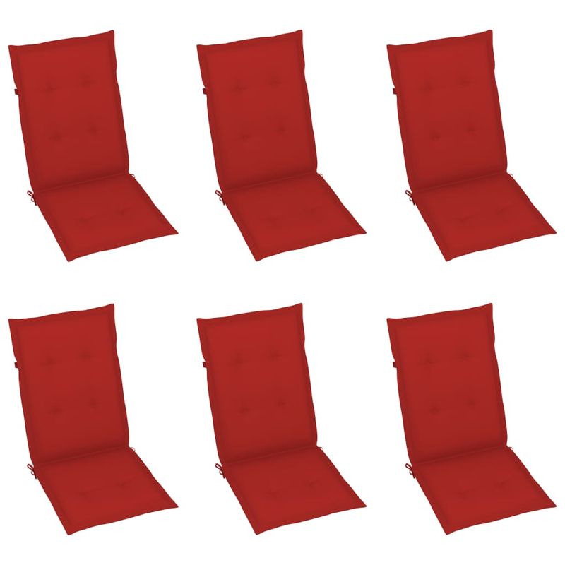 Casa si Gradina - Gradina si terasa - Mobilier exterior - Scaune si sezlonguri gradina - Scaune de gradina cu perne rosii, 6 buc., lemn masiv de tec - Infinity.ro