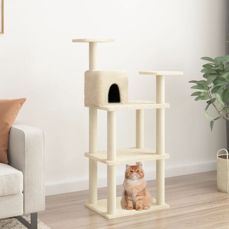 Petshop - Accesorii petshop - Jucarii animale - Ansambluri de joaca - Ansamblu pisici cu stalpi din funie de sisal, crem, 118,5 cm - Infinity.ro