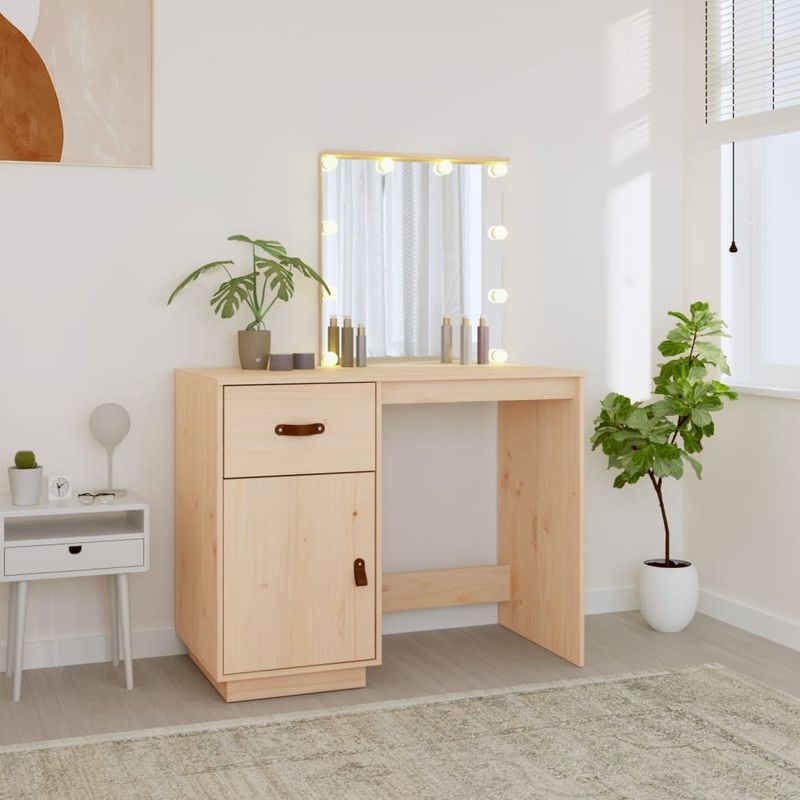 Casa si Gradina - Mobilier - Comode si corpuri - Masute de toaleta - Masuta de toaleta cu LED, 95x50x133,5 cm, lemn masiv pin - Infinity.ro