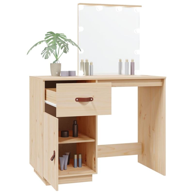 Casa si Gradina - Mobilier - Comode si corpuri - Masute de toaleta - Masuta de toaleta cu LED, 95x50x133,5 cm, lemn masiv pin - Infinity.ro
