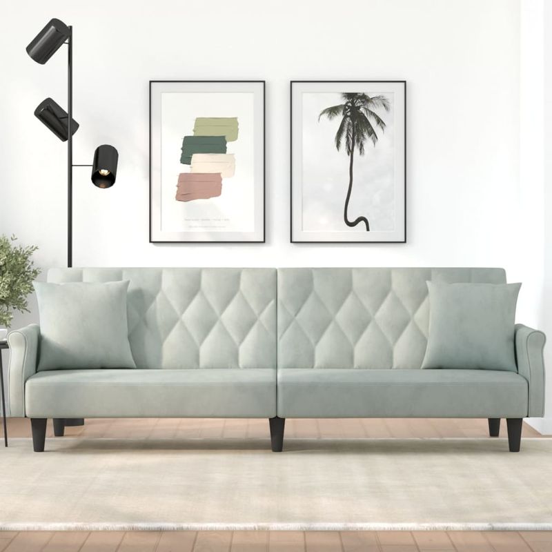 Casa si Gradina - Mobilier - Canapele si coltare - Canapele - Canapea extensibila cu cotiere, gri deschis, catifea - Infinity.ro