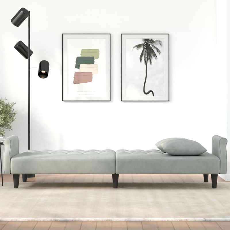 Casa si Gradina - Mobilier - Canapele si coltare - Canapele - Canapea extensibila cu cotiere, gri deschis, catifea - Infinity.ro