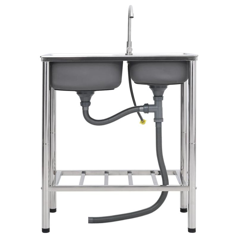 Casa si Gradina - Sanitare - Chiuveta bucatarie si accesorii - Chiuvete bucatarie - Chiuveta de camping cu o cuva, cuva dubla, cu robinet, otel inoxidabil, mărime 76x42x18.5 cm - Infinity.ro