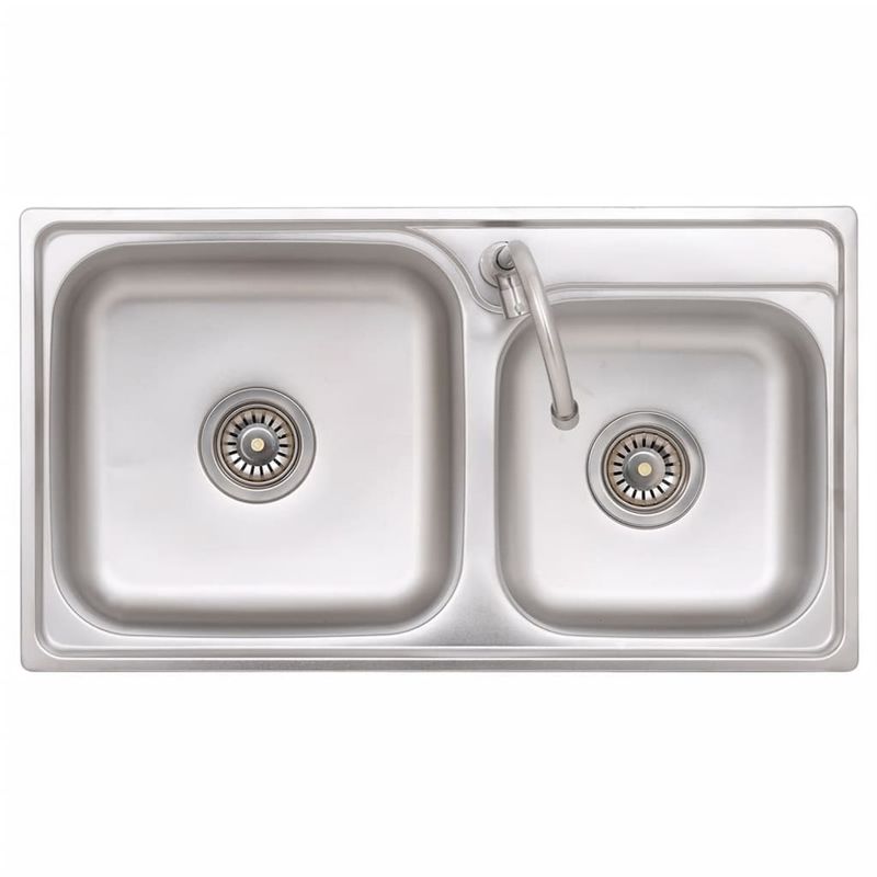 Casa si Gradina - Sanitare - Chiuveta bucatarie si accesorii - Chiuvete bucatarie - Chiuveta de camping cu o cuva, cuva dubla, cu robinet, otel inoxidabil, mărime 76x42x18.5 cm - Infinity.ro