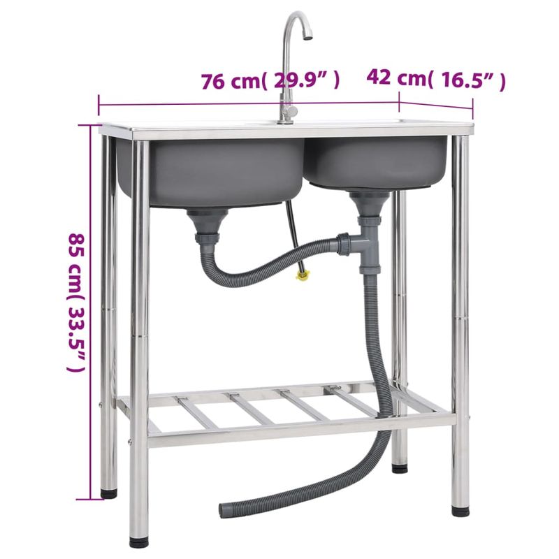 Casa si Gradina - Sanitare - Chiuveta bucatarie si accesorii - Chiuvete bucatarie - Chiuveta de camping cu o cuva, cuva dubla, cu robinet, otel inoxidabil, mărime 76x42x18.5 cm - Infinity.ro