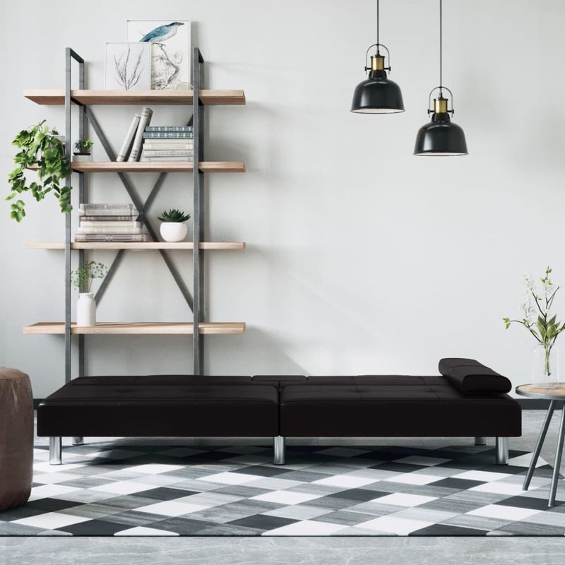 Casa si Gradina - Mobilier - Canapele si coltare - Canapele - Canapea extensibila cu suporturi pahare, negru, piele ecologica - Infinity.ro
