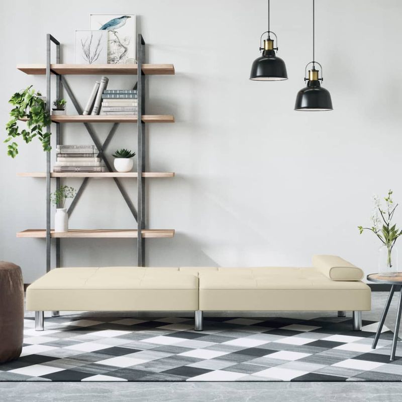 Casa si Gradina - Mobilier - Canapele si coltare - Canapele - Canapea extensibila cu suporturi pahare, crem, piele ecologica - Infinity.ro