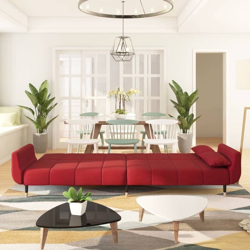 Casa si Gradina - Mobilier - Canapele si coltare - Canapele - Canapea extensibila cu 2 locuri, 2 perne, rosu vin, catifea - Infinity.ro