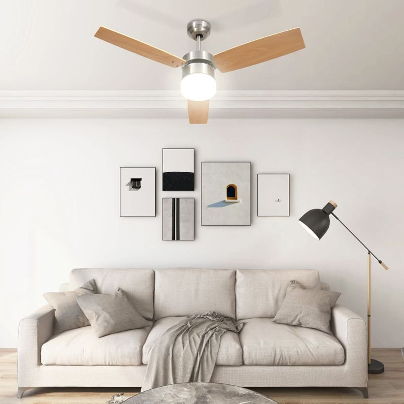 Casa si Gradina - Termice - Climatizare si ventilatie - Ventilator tavan cu iluminare/telecomanda, maro deschis, 108 cm - Infinity.ro