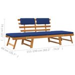Casa si Gradina - Gradina si terasa - Mobilier exterior - Bancute de gradina - Banca de gradina cu perne 2-in-1, 190 cm, lemn masiv acacia, maro și albastru - Infinity.ro