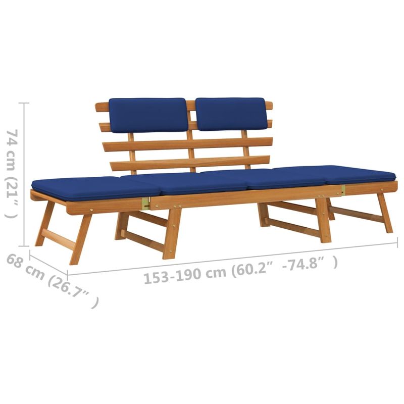 Casa si Gradina - Gradina si terasa - Mobilier exterior - Bancute de gradina - Banca de gradina cu perne 2-in-1, 190 cm, lemn masiv acacia, maro și albastru - Infinity.ro