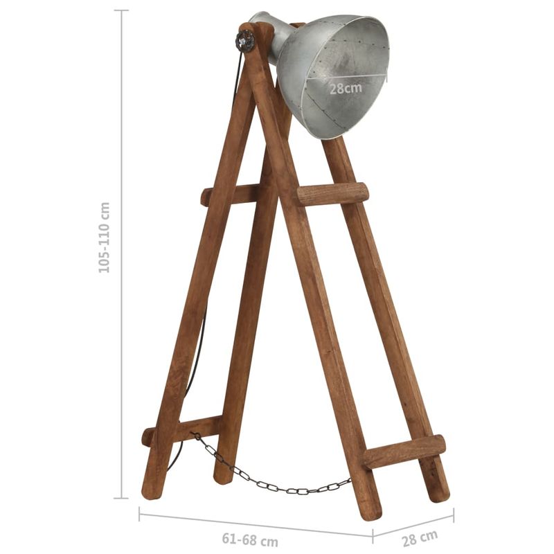 Casa si Gradina - Corpuri si surse de iluminat - Veioze si lampi - Lampi de veghe - Lampa de podea, argintiu, lemn masiv de mango, E27 - Infinity.ro