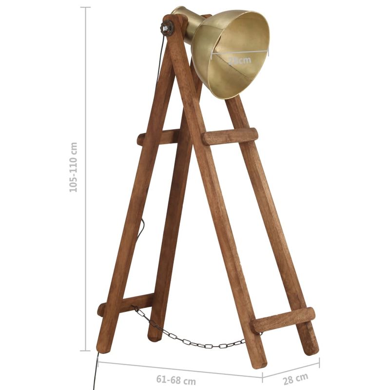 Casa si Gradina - Corpuri si surse de iluminat - Veioze si lampi - Lampi de veghe - Lampa de podea, alama, lemn masiv de mango, E27 - Infinity.ro