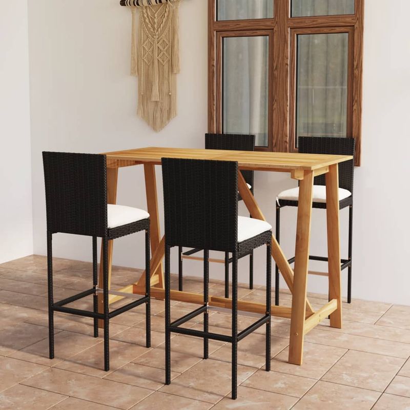 Casa si Gradina - Gradina si terasa - Mobilier exterior - Seturi mobila gradina - Set mobilier bar de gradina cu perne, 5 piese, negru - Infinity.ro