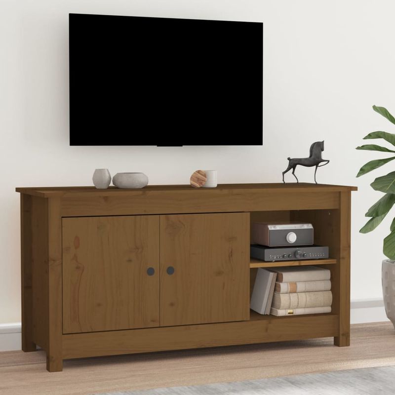 Casa si Gradina - Mobilier - Comode si corpuri - Comode - Comoda TV, maro miere, 103x36,5x52 cm, lemn masiv de pin - Infinity.ro