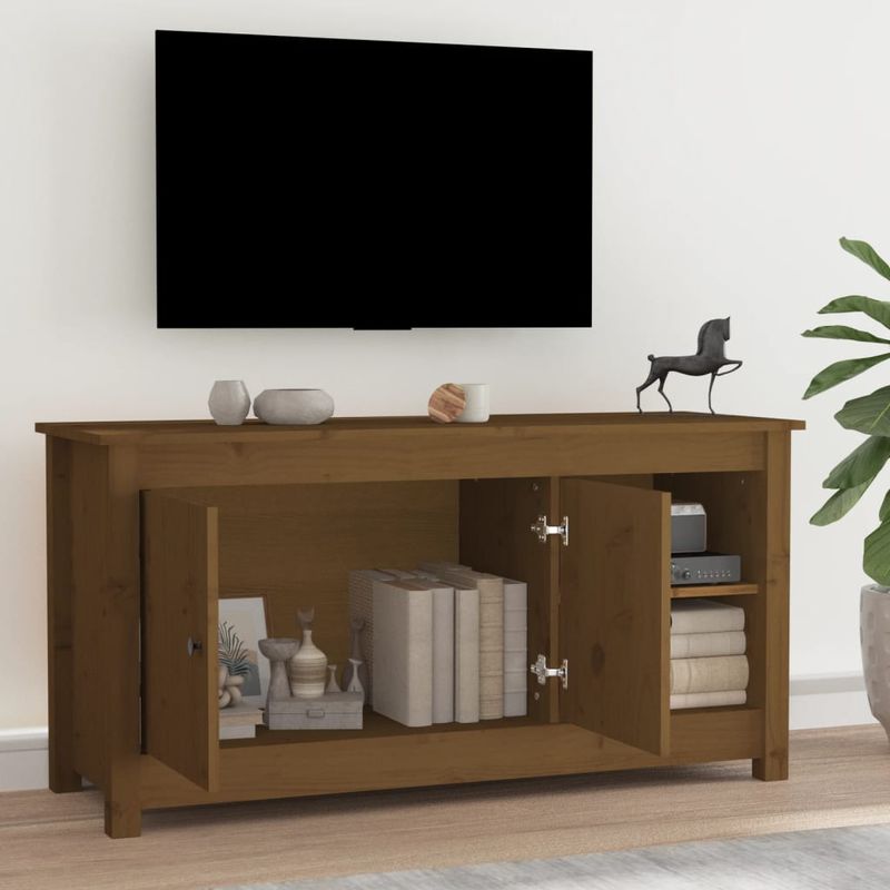 Casa si Gradina - Mobilier - Comode si corpuri - Comode - Comoda TV, maro miere, 103x36,5x52 cm, lemn masiv de pin - Infinity.ro