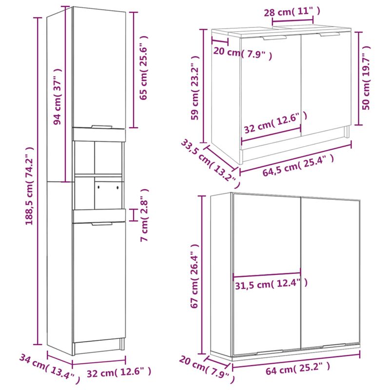 Casa si Gradina - Mobilier - Seturi de mobilier - Seturi baie - Set dulapuri de baie, 3 piese, alb, lemn prelucrat - Infinity.ro