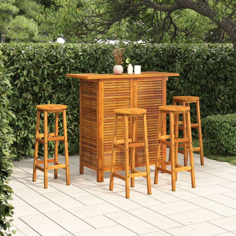 Casa si Gradina - Gradina si terasa - Mobilier exterior - Seturi mobila gradina - Set masa si scaune de bar, 5 piese, lemn masiv de acacia - Infinity.ro