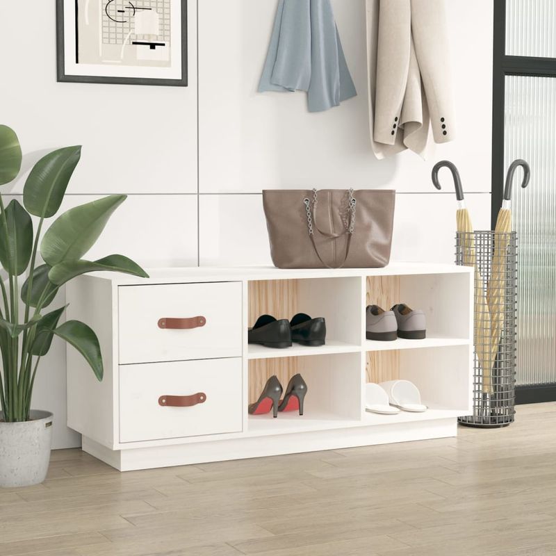 Casa si Gradina - Mobilier - Organizare si depozitare - Organizator incaltaminte - Banca pentru pantofi, alb, 100x34x45 cm, lemn masiv pin - Infinity.ro