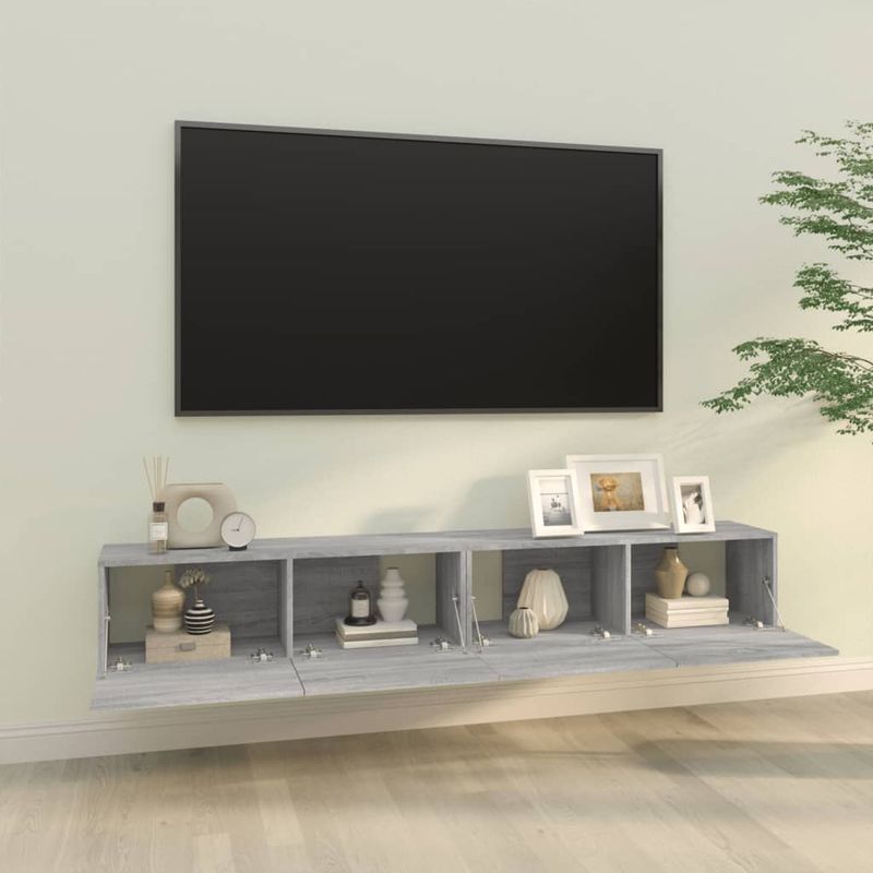 Casa si Gradina - Mobilier - Comode si corpuri - Comode - Dulapuri TV de perete , 2 buc., gri sonoma, 100x30x30 cm, lemn prelucrat - Infinity.ro