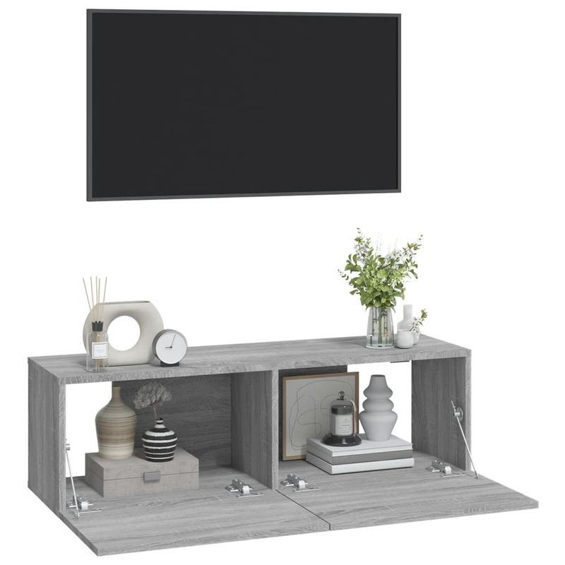 Casa si Gradina - Mobilier - Comode si corpuri - Comode - Dulapuri TV de perete , 2 buc., gri sonoma, 100x30x30 cm, lemn prelucrat - Infinity.ro