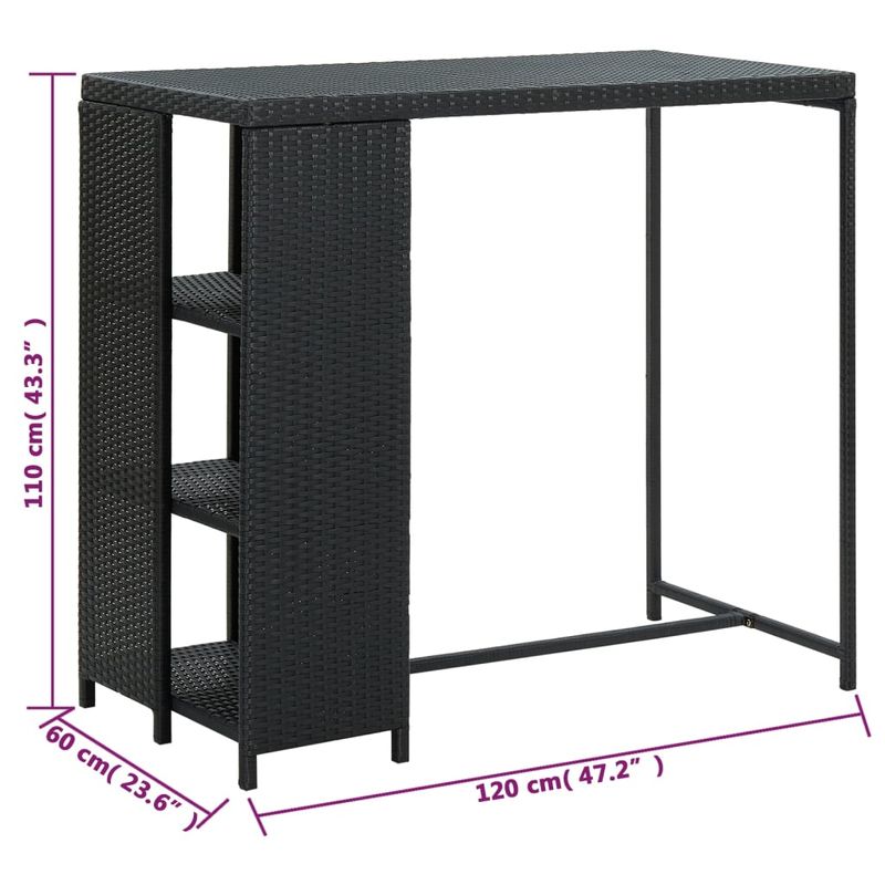 Casa si Gradina - Mobilier - Mese si birouri - Mese bucatarie si dining - Masa de bar cu raft depozitare, negru, 120x60x110 cm, poliratan - Infinity.ro