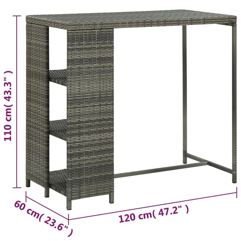 Casa si Gradina - Mobilier - Mese si birouri - Mese bucatarie si dining - Masa de bar cu raft depozitare, gri 120x60x110 cm, poliratan - Infinity.ro