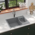 Casa si Gradina/Sanitare/Chiuveta bucatarie si accesorii/Chiuvete bucatarie - Chiuveta de bucatarie dubla cu orificiu de preaplin, gri granit - Infinity.ro