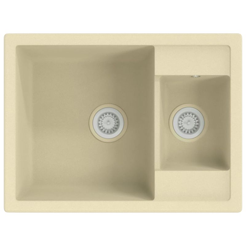 Casa si Gradina/Sanitare/Chiuveta bucatarie si accesorii/Chiuvete bucatarie - Chiuveta de bucatarie dubla cu orificiu de preaplin, bej granit - Infinity.ro