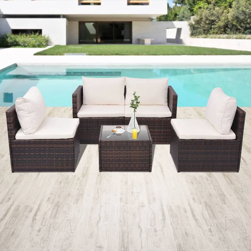 Casa si Gradina - Gradina si terasa - Mobilier exterior - Seturi mobila gradina - Set mobilier de gradina cu perne, 5 piese, maro, poliratan - Infinity.ro