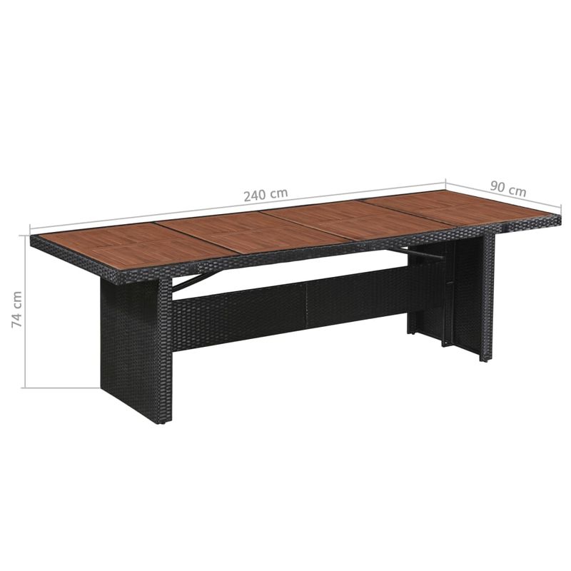Casa si Gradina - Gradina si terasa - Mobilier exterior - Mese gradina - Masa gradina, 240x90x74 cm, poliratan și lemn masiv de acacia, maro și negru - Infinity.ro