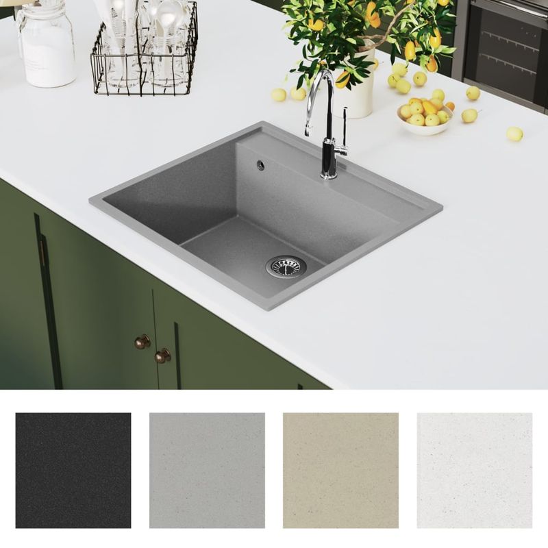 Casa si Gradina - Sanitare - Chiuveta bucatarie si accesorii - Chiuvete bucatarie - Chiuveta de bucatarie cu orificiu de preaplin, gri, granit - Infinity.ro