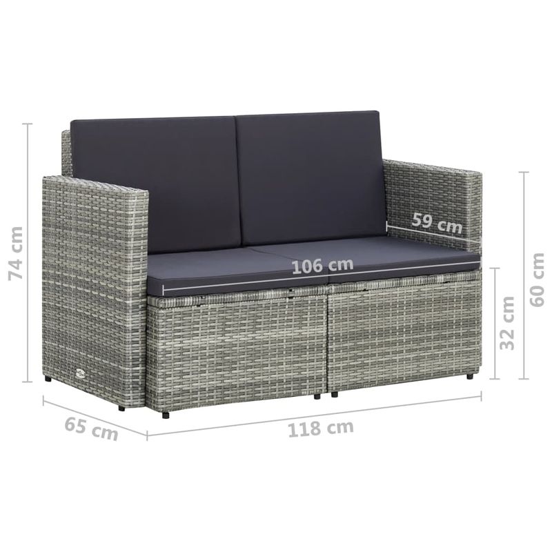 Casa si Gradina - Gradina si terasa - Mobilier exterior - Canapele si fotolii gradina - Canapea de gradina cu 2 locuri cu perne, gri, poliratan - Infinity.ro