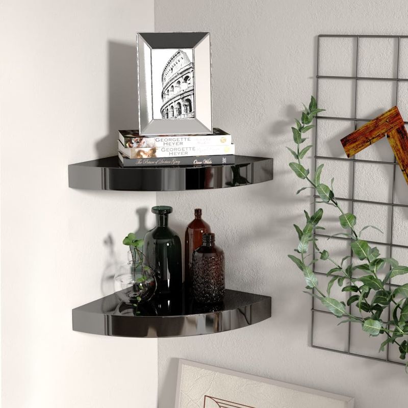 Casa si Gradina - Mobilier - Biblioteci si rafturi - Rafturi - Raft coltar de perete, 2 buc., negru extralucios 25x25x3,8 cm MDF - Infinity.ro