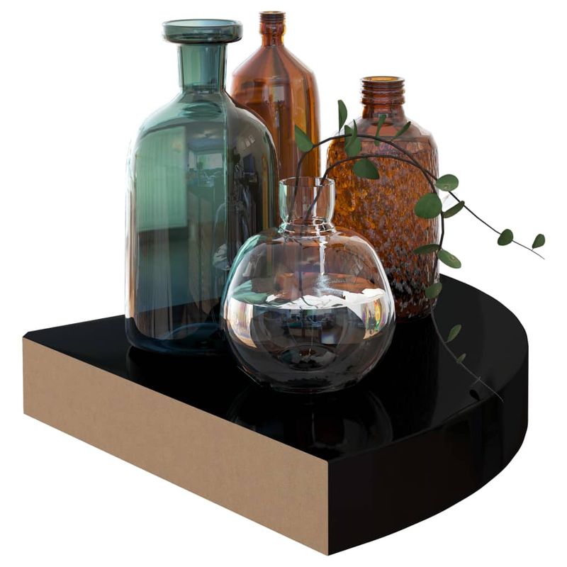 Casa si Gradina - Mobilier - Biblioteci si rafturi - Rafturi - Raft coltar de perete, 2 buc., negru extralucios 25x25x3,8 cm MDF - Infinity.ro