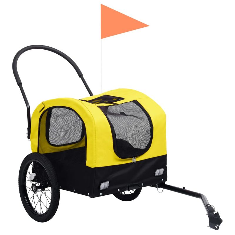 Petshop - Accesorii petshop - Culcusuri si custi - Genti si articole transport - Remorca bicicleta & carucior 2-in-1 animale, galben si negru - Infinity.ro