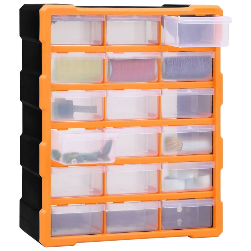 Casa si Gradina - Constructii - Depozitare, transport si protectie - Organizatoare si cutii scule - Organizator cu 18 sertare medii, 38x16x47 cm, portocaliu și negru - Infinity.ro