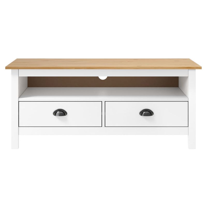 Casa si Gradina - Mobilier - Comode si corpuri - Comode - Comoda TV Hill, alb și maro, 110x40x47 cm, lemn masiv de pin - Infinity.ro