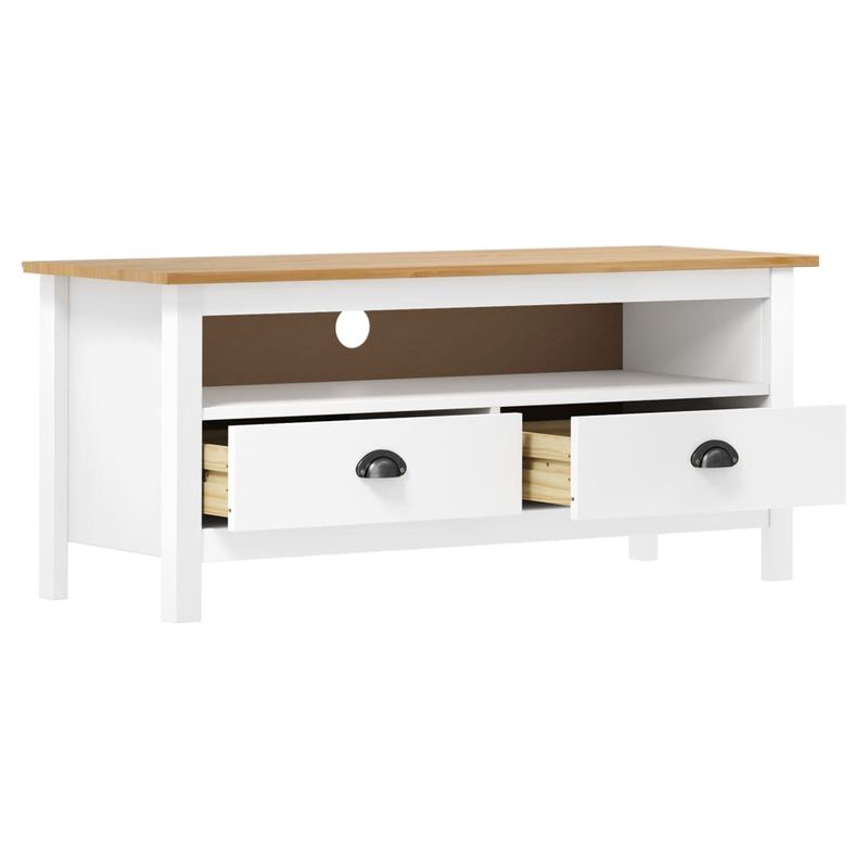 Casa si Gradina - Mobilier - Comode si corpuri - Comode - Comoda TV Hill, alb și maro, 110x40x47 cm, lemn masiv de pin - Infinity.ro