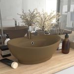 Casa si Gradina - Sanitare - Lavoar baie si accesorii - Lavoare si piedestale - Chiuveta lux cu preaplin, crem mat, 58,5x39 cm ceramica, oval - Infinity.ro