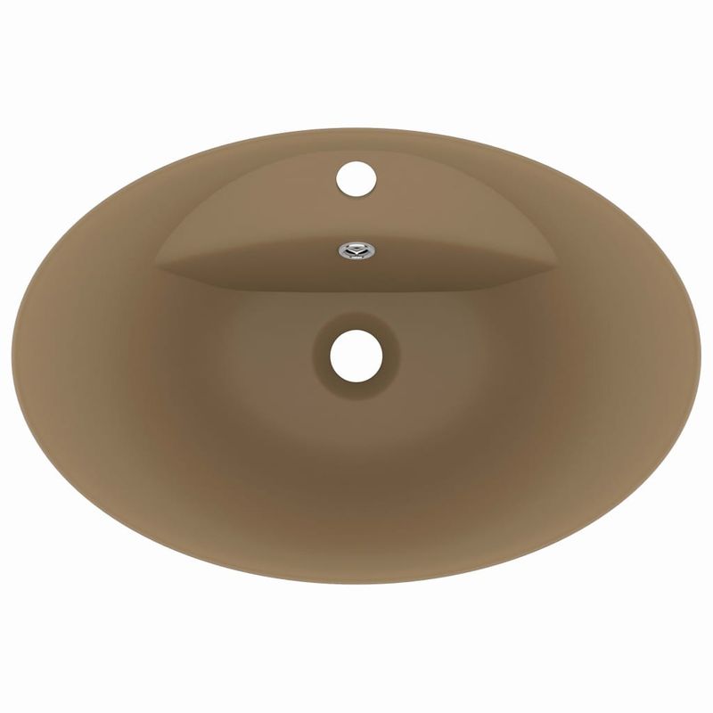 Casa si Gradina - Sanitare - Lavoar baie si accesorii - Lavoare si piedestale - Chiuveta lux cu preaplin, crem mat, 58,5x39 cm ceramica, oval - Infinity.ro
