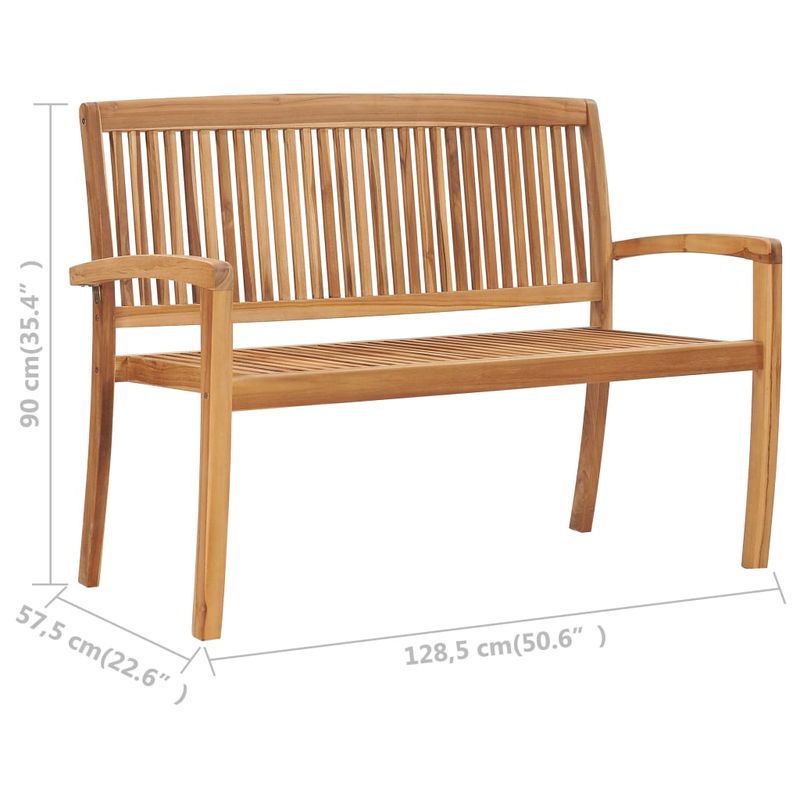 Casa si Gradina - Gradina si terasa - Mobilier exterior - Bancute de gradina - Banca gradina stivuibila, 2 locuri, 128,5 cm, lemn masiv de tec - Infinity.ro
