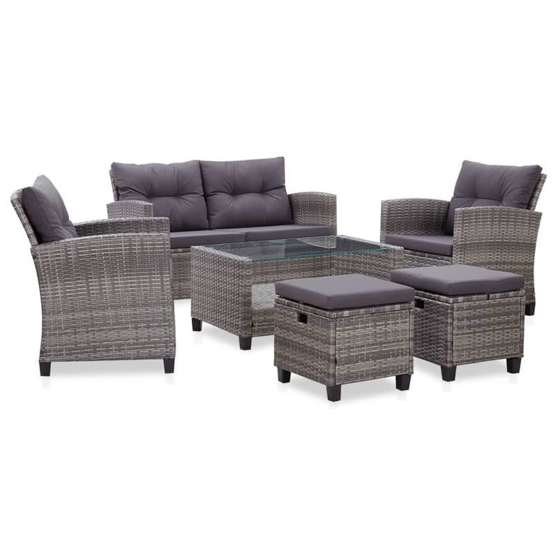 Casa si Gradina - Gradina si terasa - Mobilier exterior - Canapele si fotolii gradina - Set mobilier gradina cu perne, 6 piese, gri inchis, poliratan - Infinity.ro