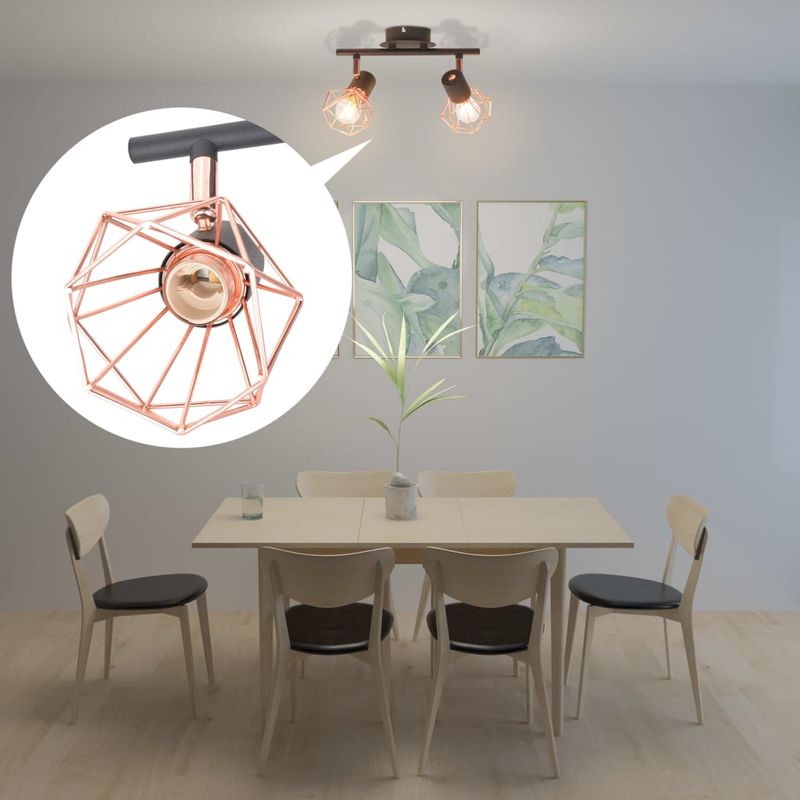 Casa si Gradina - Corpuri si surse de iluminat - Veioze si lampi - Lampadare - Lampa de plafon cu 2 spoturi E14, negru si bronz - Infinity.ro