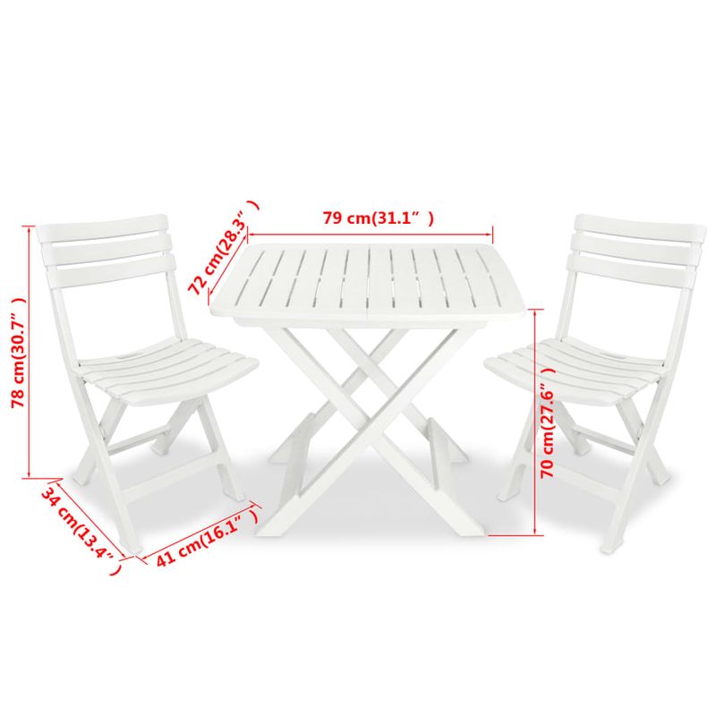 Casa si Gradina - Gradina si terasa - Mobilier exterior - Seturi mobila gradina - Set mobilier bistro pliabil, 3 piese, alb, plastic - Infinity.ro